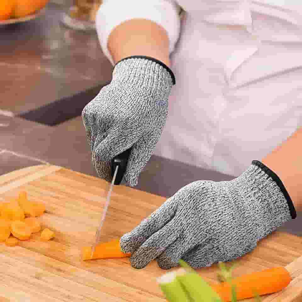 Luvas Resistentes ao Corte Nível 5 – Tamanho M Cinza para Segurança na Cozinha e no Trabalho