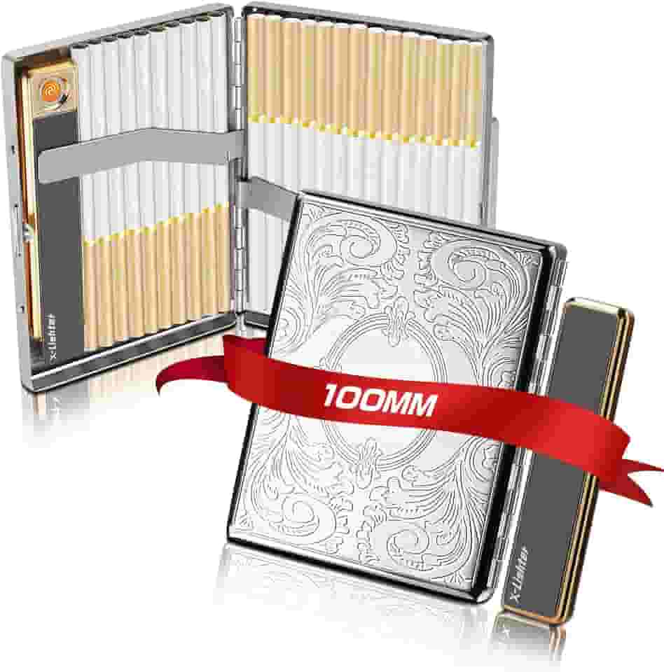 x-lighter Xl016 Estojo De Cigarro Vintage Com Isqueiro Para 100'S King Size, Porta-Cigarro De Metal Com Flor Retrô De 100 Mm Para Homens E Mulheres, Presente De Ação De Graças, Dia De Natal