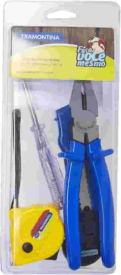 Tramontina 43408138, Kit de Ferramentas 4 Peças, com 1 Alicate 1 Estilete 1 Chave Teste 1 Trena