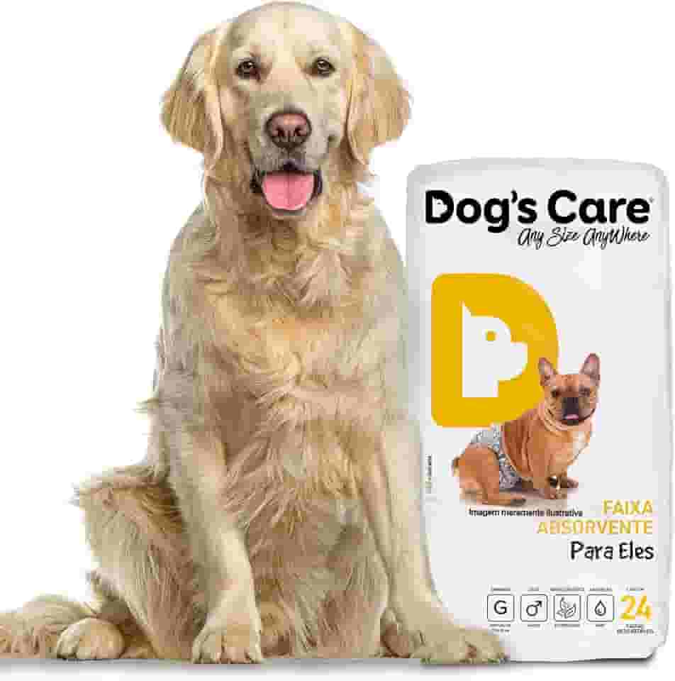 DOG’S CARE Fralda Descartável Para Cães Machos - Fralda Absorvente Para Cachorros Idosos e Filhotes - Tamanho G - Cintura de 53 a 76cm - 24 Unidades