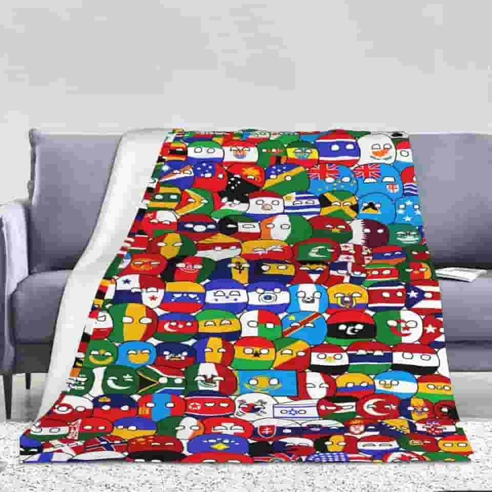 Polandball Countryball Mapa do Mundo Cobertor Macio Aconchegante Leve Flanela Macia Microfibra Fofa Todas as Estações Manta Engraçada Cobertor de Pelúcia Fuzzy Cobertor para Sofá Cama 127 cm X