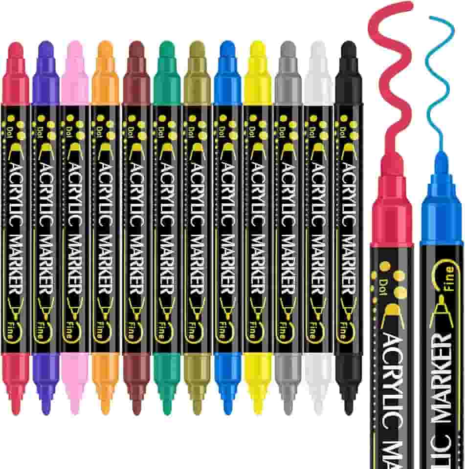 Betem Canetas de tinta acrílica de ponta dupla, canetas de tinta acrílica premium para madeira, tela, pedra, pintura rupestre, vidro, superfícies de cerâmica, artesanato faça você mesmo (marcadores de