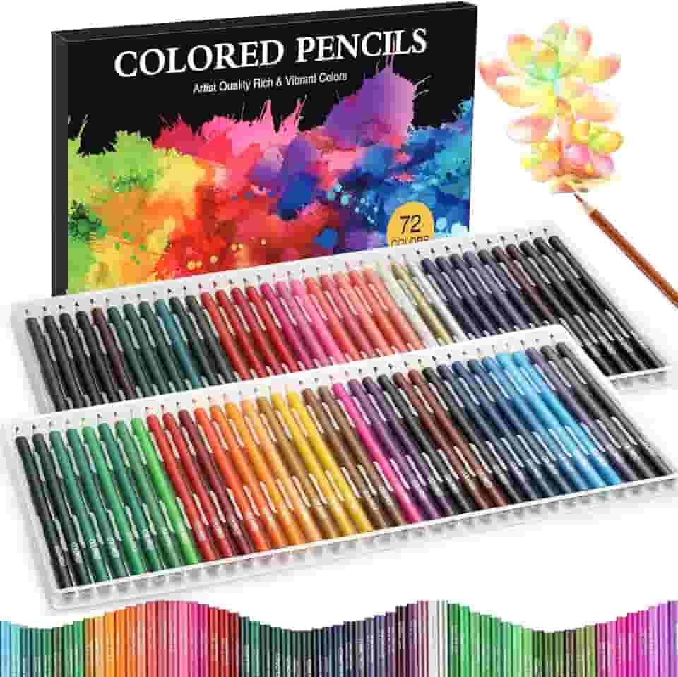Pacote com 72 lápis de colorir, lápis de cor para livros de colorir adultos com núcleos macios à base de óleo, conjunto de lápis de cor para esboçar camadas de mistura, materiais de arte para crianças