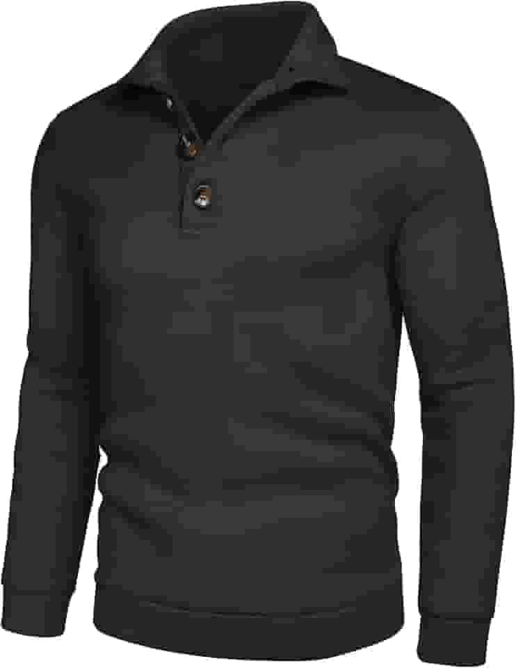 Suéter masculino casual slim fit pulôver tricotado camisola térmica cochilo interno, Preto, Large