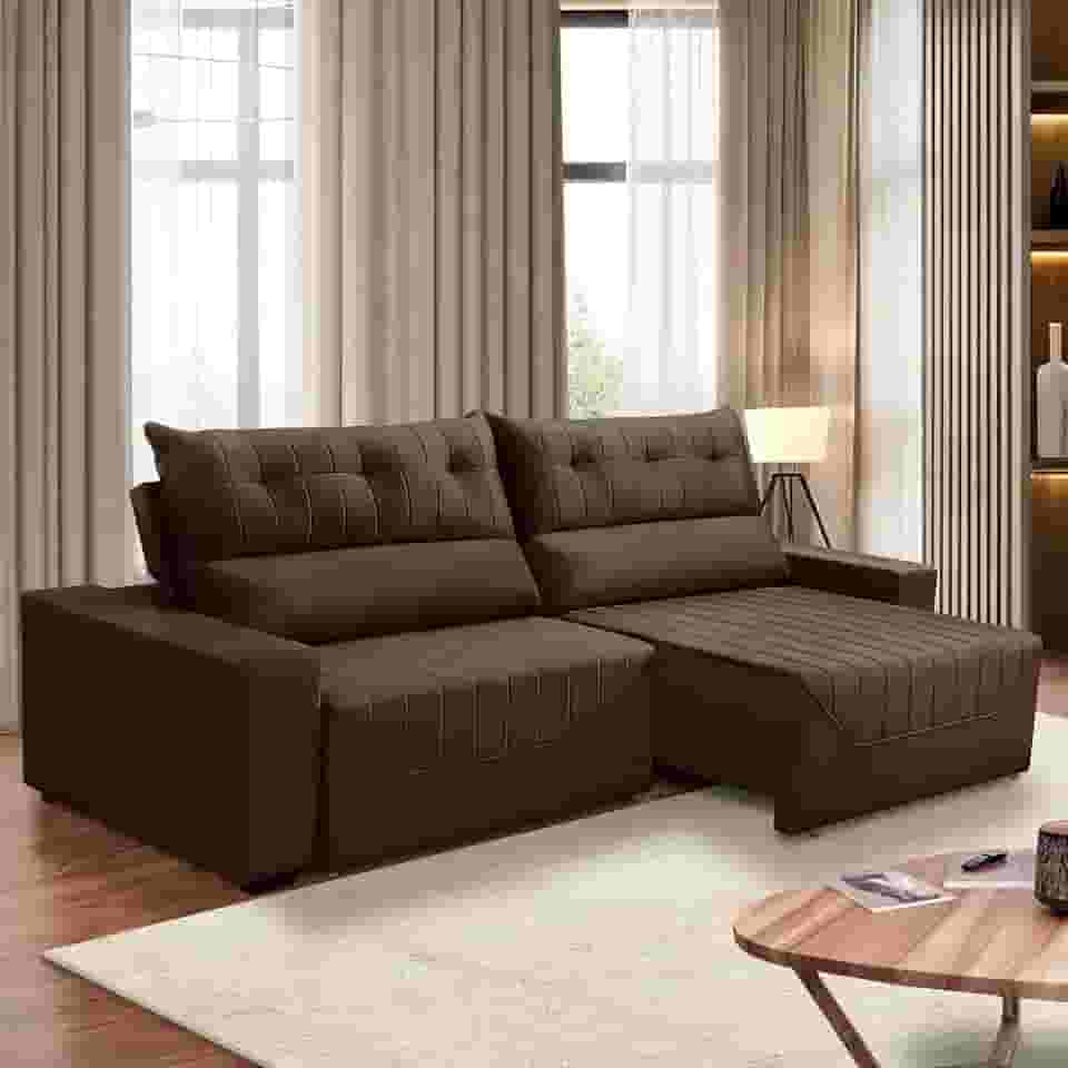 Sofá Retrátil e Reclinável 5 Lugares 3,00m Antonella Veludo Marrom Adonai Estofados