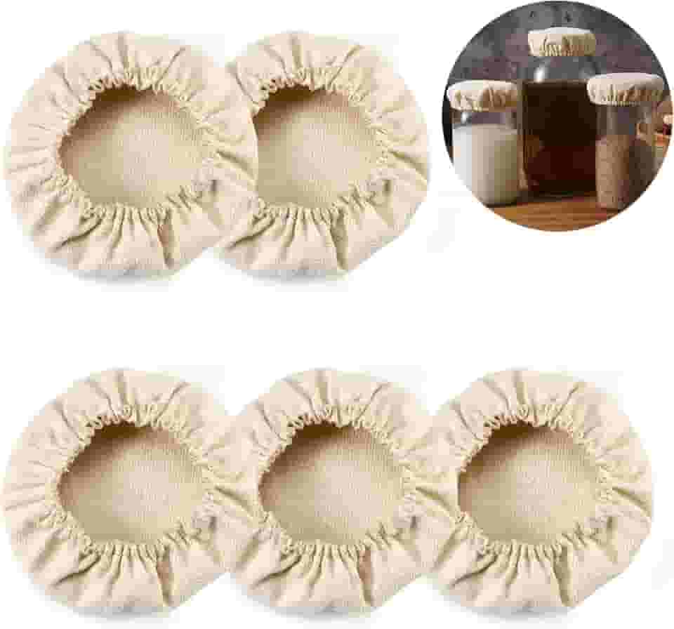 Capas de pano para frascos iniciais de fermentação de fermentação de kefir de kombucha ou tampas de tecido de queijo para fermentação de kefir de 7,6 a 10 cm, pacote com 5