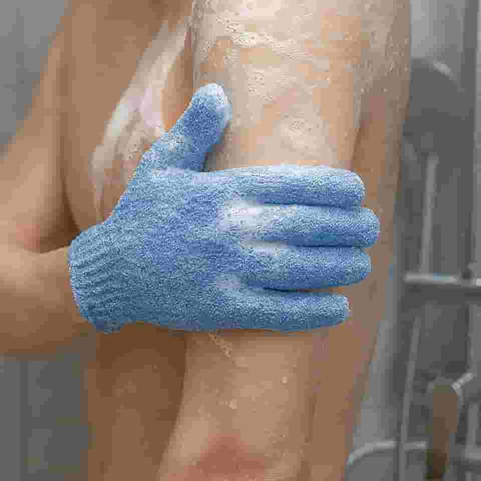 3 luvas esfoliantes para chuveiro, luva esfoliante de banho corporal de nylon, luvas de limpeza corporal para limpeza diária (azul)