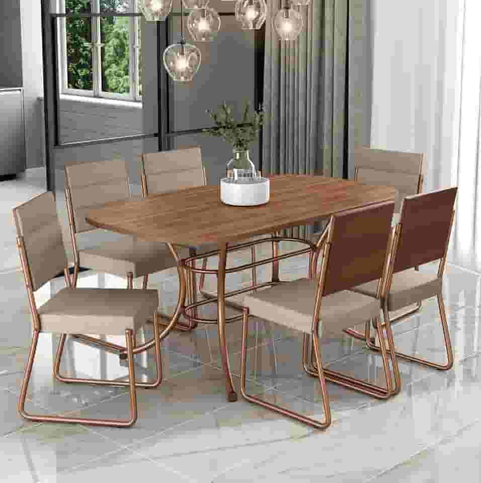 Conjunto Sala de Jantar Mesa e 6 Cadeiras Fênix Carraro (Rosê)