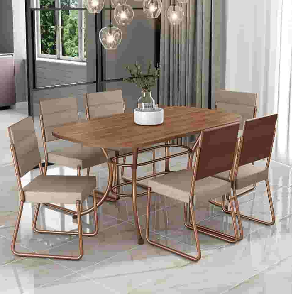 Conjunto Sala de Jantar Mesa e 6 Cadeiras Fênix Carraro (Rosê)