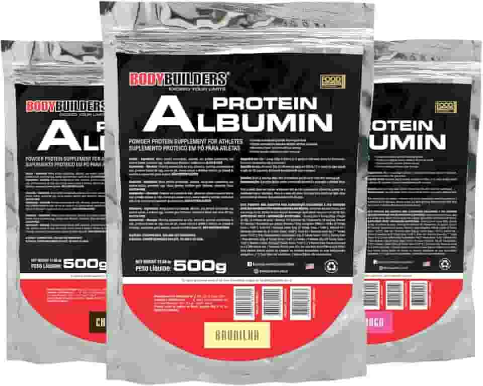 Kit 3x Albumina Protein Baunilha, Chocolate e Morango 500g - Bodybuilders