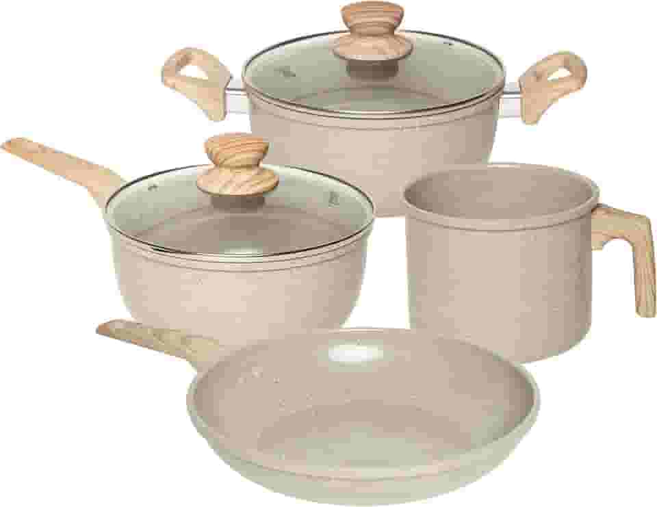 OSTER JOGO DE PANELAS E LEITEIRA MARBLE EDITION CINZA DUST – 4 PEÇAS COM REVESTIMENTO CERÂMICO ANTIADERENTE, ALÇAS EM SILICONE ANTITÉRMICO E BASE COMPATÍVEL COM INDUÇÃO