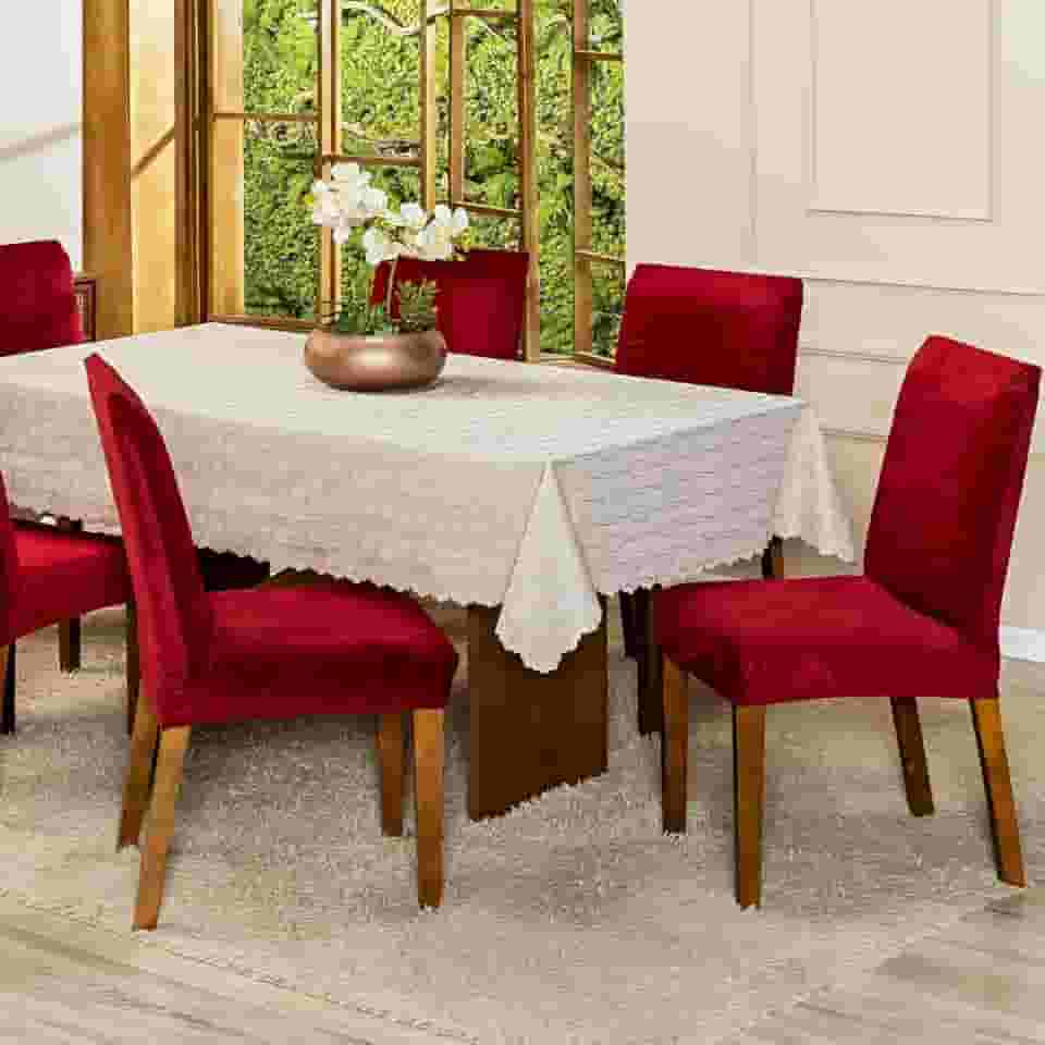 Kit com 4 Capas de Cadeira Jantar Lisa em Veludo Splendore Ajustável com Elástico - Tecido Suede Protetor Para Cozinha Toque Macio Aveludado (Vermelho)