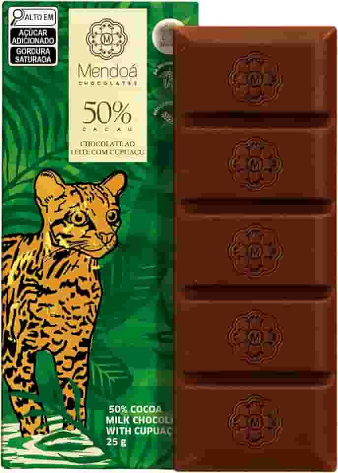 Mendoá, Barra de chocolate premium 50% de cacau ao leite com cupuaçu, Brasilis, 25 gramas