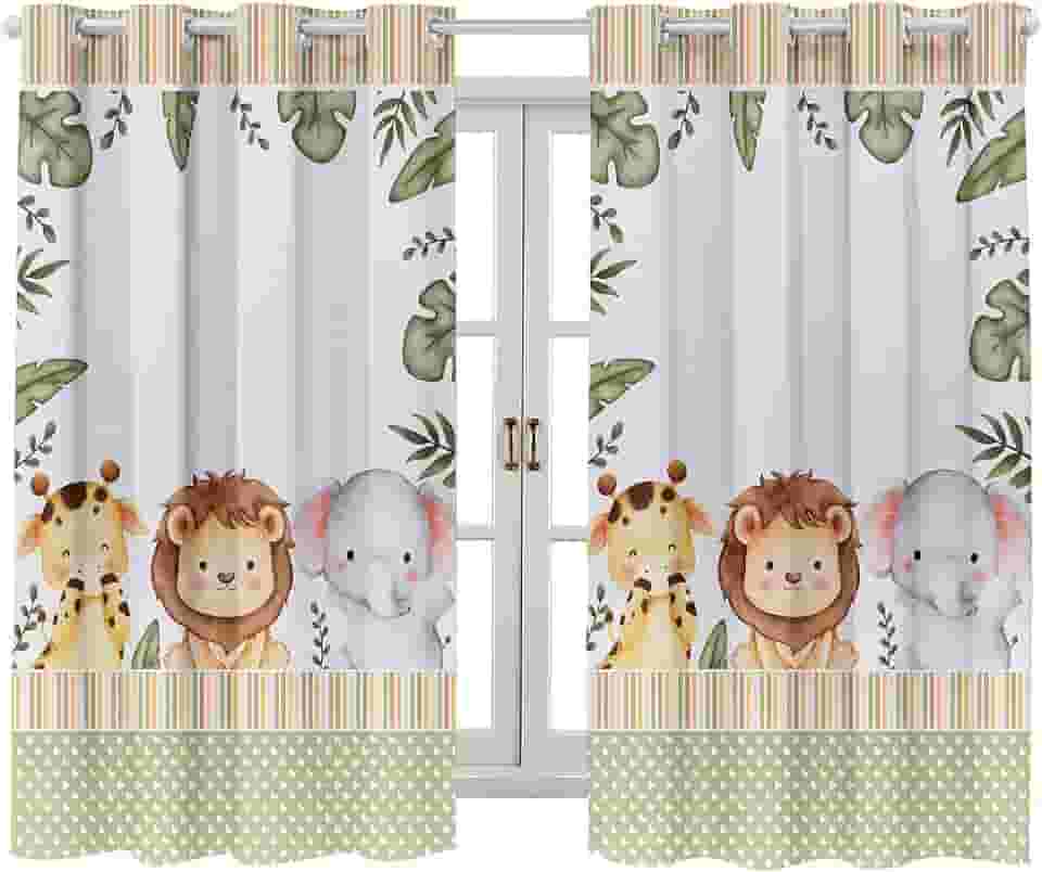 Cortina Infantil Safari Baby 2,00x1,50 Decoração Menino Menina