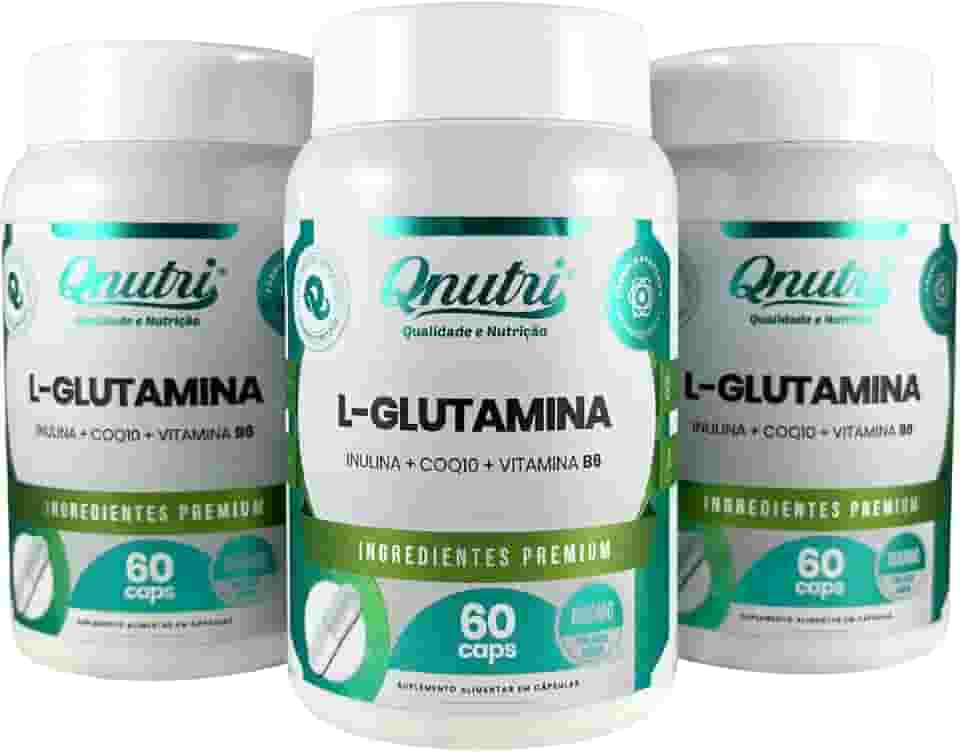 Kit 3x L-Glutamina Qnutri Suplemento Natural Aminoácidos 60 cápsulas
