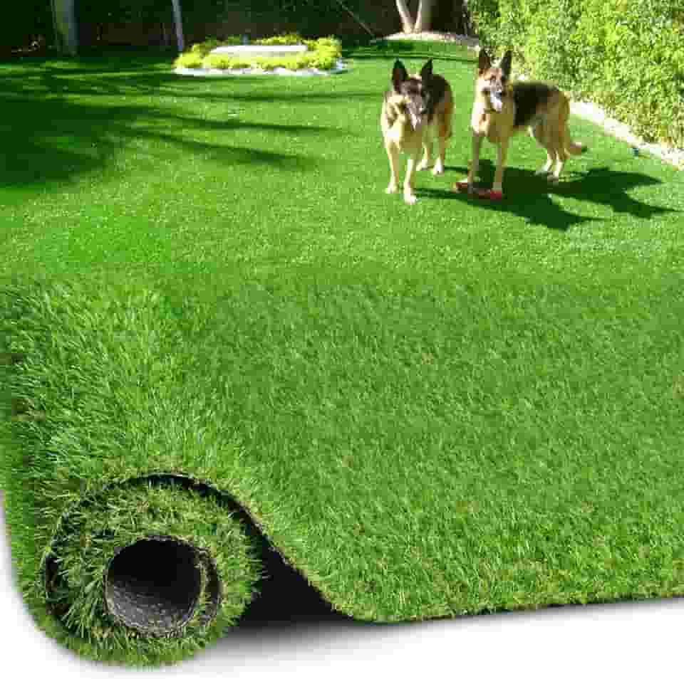 Tapete de grama artificial de 7,5 m × 1,8 m, tapete de grama falsa realista com drenagem, tapete de grama sintética para uso interno externo de 2 cm de altura, para cães, varanda, pátio,
