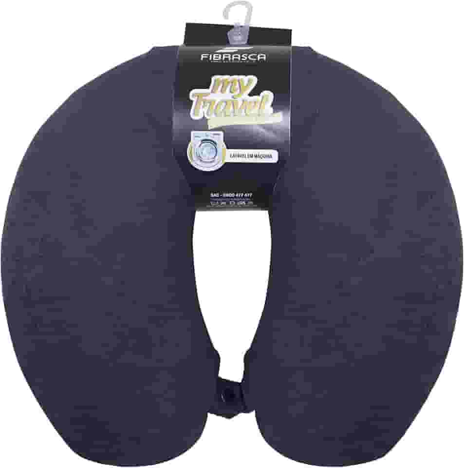 Travesseiro de Viagem My Travel - Fibra Siliconizada - Preto - Fibrasca, Formato "U" anatomico cervical
