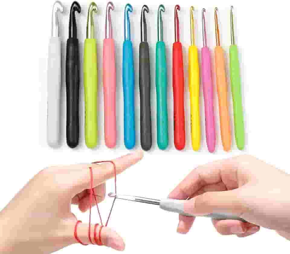 12 agulhas de crochê, agulhas de tricô multicoloridas para crochê, kit de agulhas de crochê suaves e leves para artesanato de fios