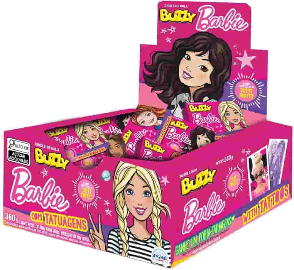Buzzy Barbie Chiclete de Bola, Sabor Tutti Frutti, com Tatuagens, 360g