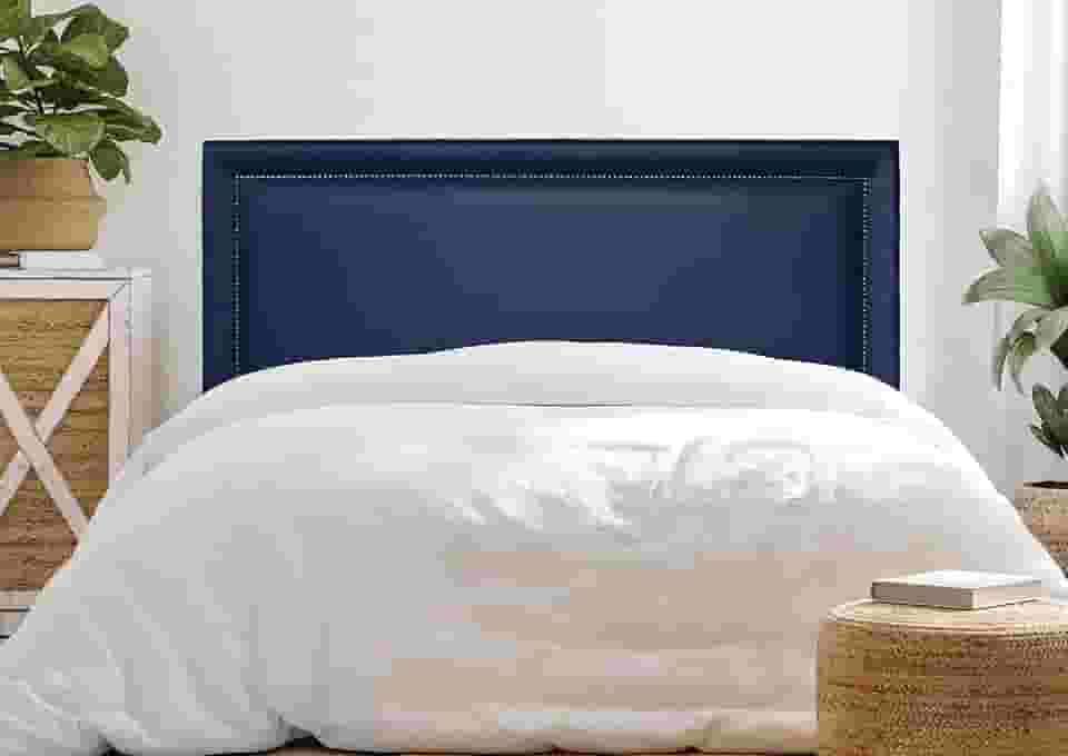 Cabeceira Queen Reta Luxo 160x60 Courino Azul - Tachas Fumê