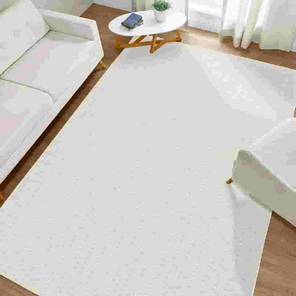 Tapete Sala 1,40m x 2,00m Antiderrapante Algodão Cru Creme de Tear Artesanal Decoração Geométrico para Quarto Casal Rústico Minimalista Neutro Off White