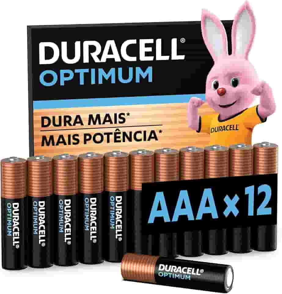 Duracell Pilhas Optimum AAA Palito Pack 12 Unidades – Dura Mais – Para Controle de Videogame e Brinquedos