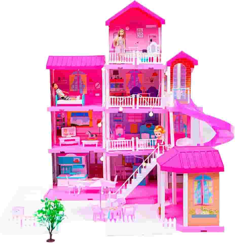 Casa de Bonecas dos Sonhos, 4 Andares, 91 cm, com 23 Móveis, 3 Bonecas e Acessórios