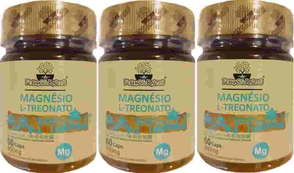 Magnésio L-Treonato Folhas & Raízes 60 Cápsulas Kit 3 Unidades
