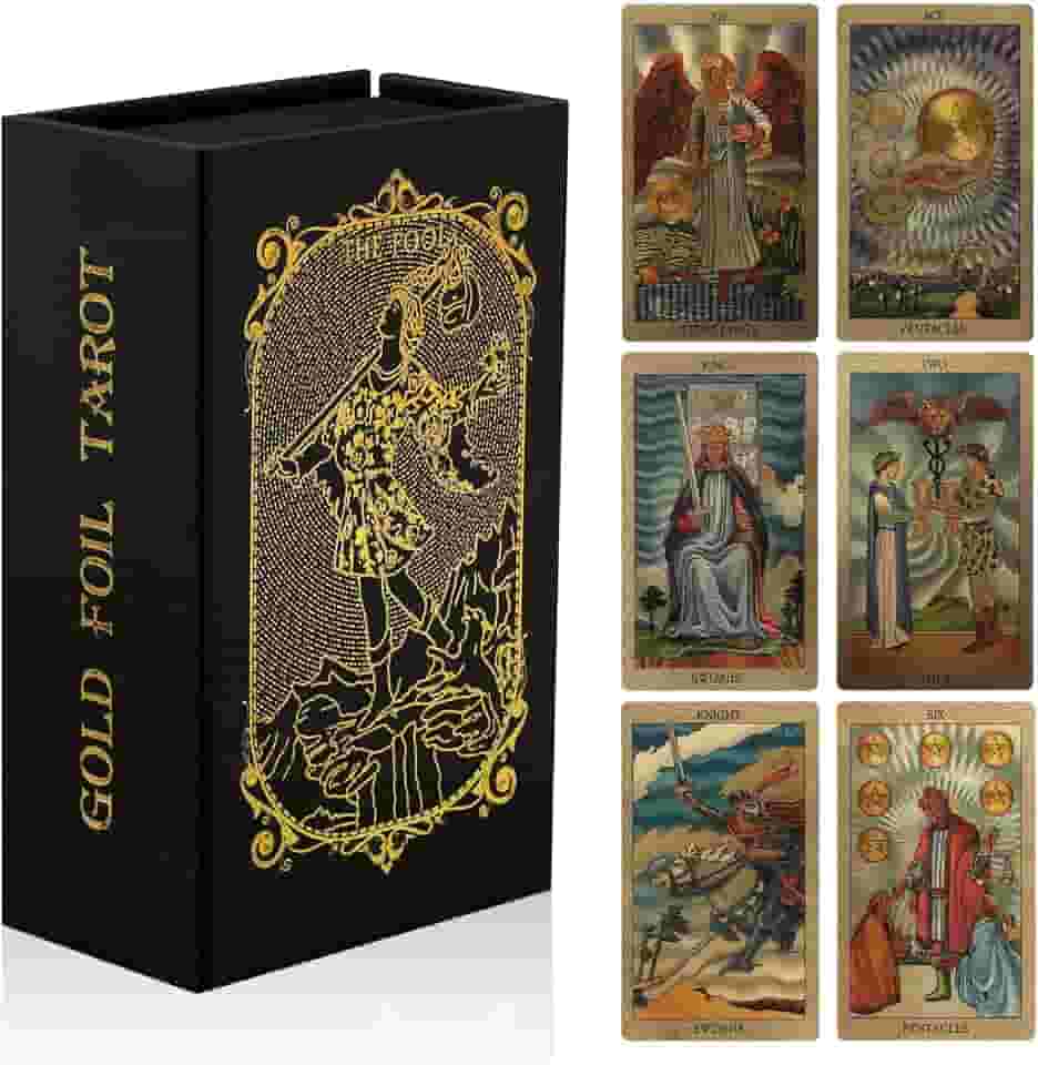 78 Tarot Cards with Guide Book,Rider Waite Tarot Deck,Gold Foil Tarot Cards Deck for Beginners Waterproof and Durable
