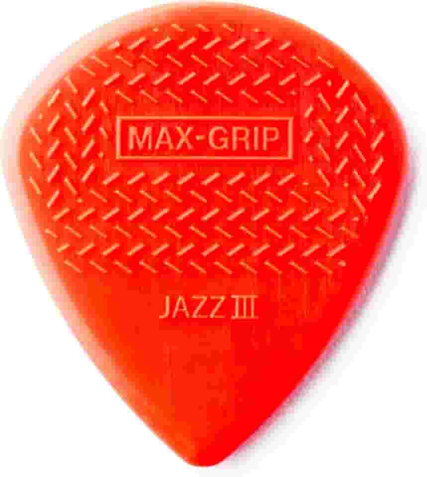 Palheta de guitarra Dunlop 471P3N Max Grip Jazz III, vermelho, pacote com 6