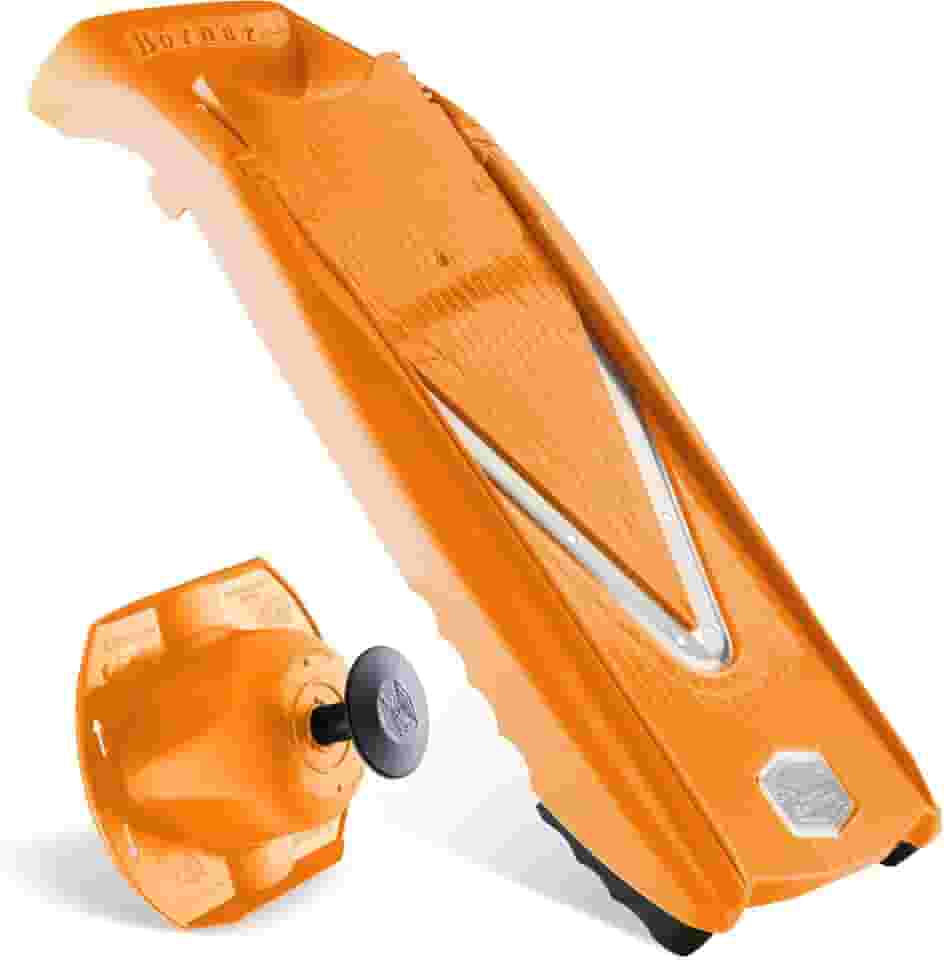 Börner Reston Lloyd Mandoline Slicer V5 (conjunto básico) • Cortador em V com 4 opções de corte e suporte seguro para alimentos • Fatiador de cozinha ajustável para legumes e frutas • Cor: laranja