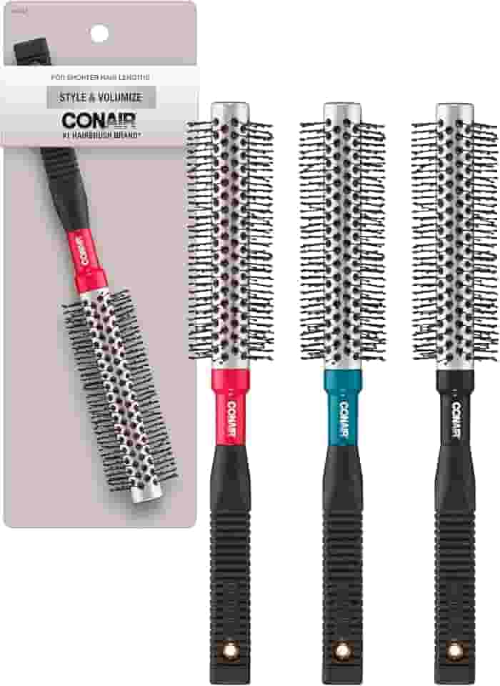 Conair Escova de cabelo redonda de metal Style & Volumize - Escova de secagem - Escova de cabelo para cabelo curto - Cor aleatória - 1 unidade