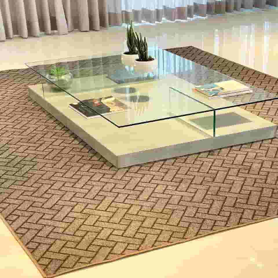 Tapete Clean Retangular Elegante 2,00 x 3,00 Carpete Marrom em Polipropileno Estampa Moderna Desenho Geométrico Tijolinhos Base Antiderrapante 2x3m Decoração Para Sala de Estar Quarto Recepção