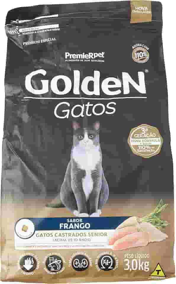 Ração Golden para Gatos Sênior Castrados sabor Frango - 3kg Premier Pet Idosos - Sabor Sem sabor