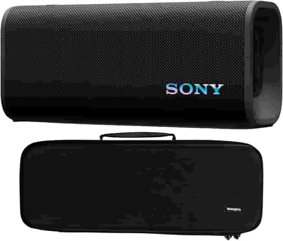 SONY Alto-falante portátil sem fio ULT Field 3 com design ativo bidirecional (preto) pacote com estojo rígido de viagem (preto)