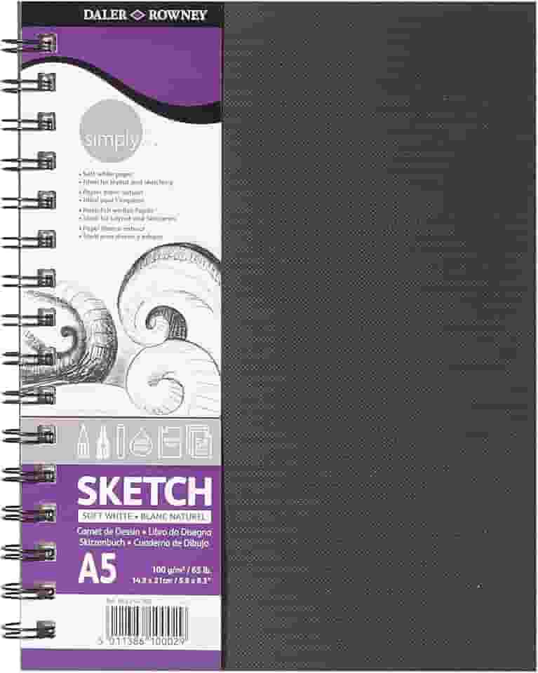 DALER ROWNEY Simply Sketchbook, Papel para Desenho em Caderneta, com Espiral, Tamanho A5, Gramatura 100 g/m²