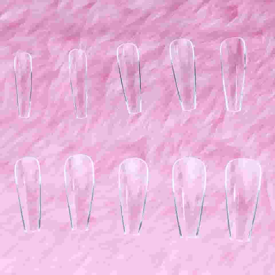 Tips Unhas Postiças Curvatura C Realista Bailarina (Transparente, 500pç Bailarina Longa)