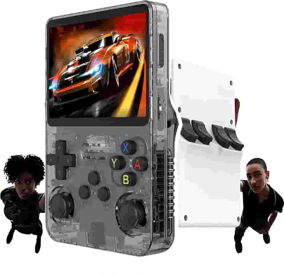 videogame portátil console portátil R36S, com cartão TF de 128GB integrado e suporte a mais de 10000 videogames retro. Possui uma tela IPS de 3,5 polegadas (cinza)