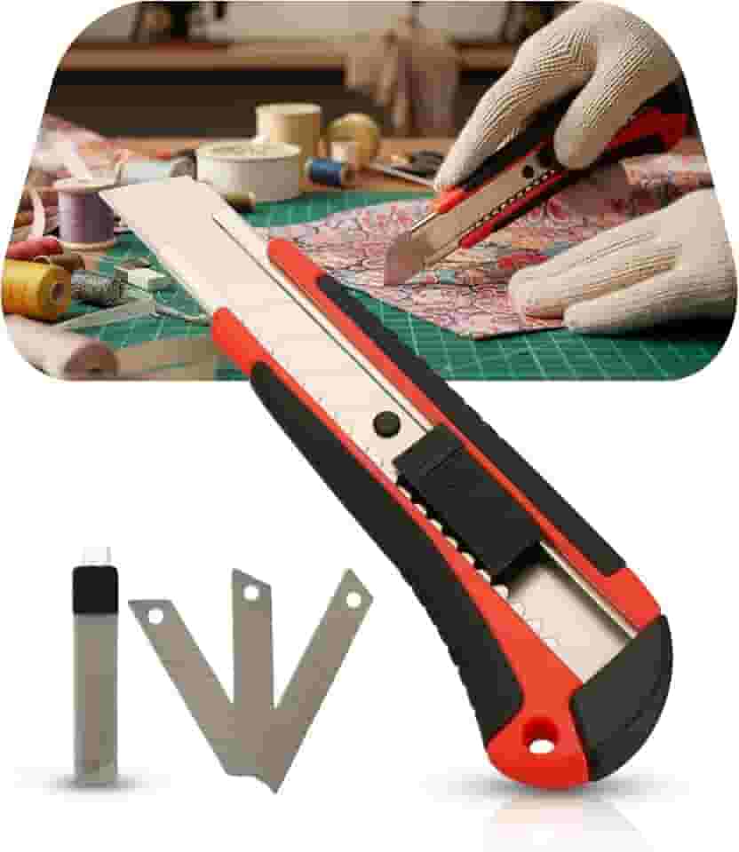 Estilete Emborrachado Profissional 18mm Ergonômico com Trava Automática e 3 Lâminas Extras Corte Preciso e Seguro Cores Sortidas