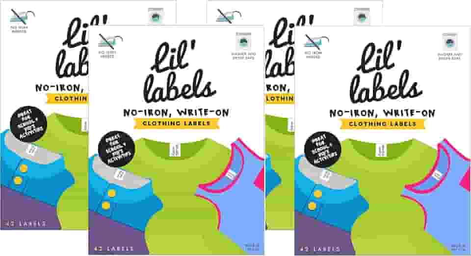 Etiquetas de roupas, nome para escrever no nome, não passar a ferro, pode ir à máquina de lavar e secar na secadora. Etiqueta infantil para creche e escola, conjunto de 4
