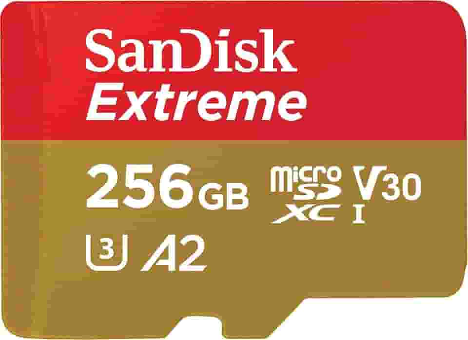 SanDisk Cartão UHS I Extreme microSD de 256 GB para vídeo 4K em smartphones, câmeras de ação e drones 190 MB/s de leitura, gravação de 130 MB/s SDSQXAV 256G GN6MN, vermelho/dourado