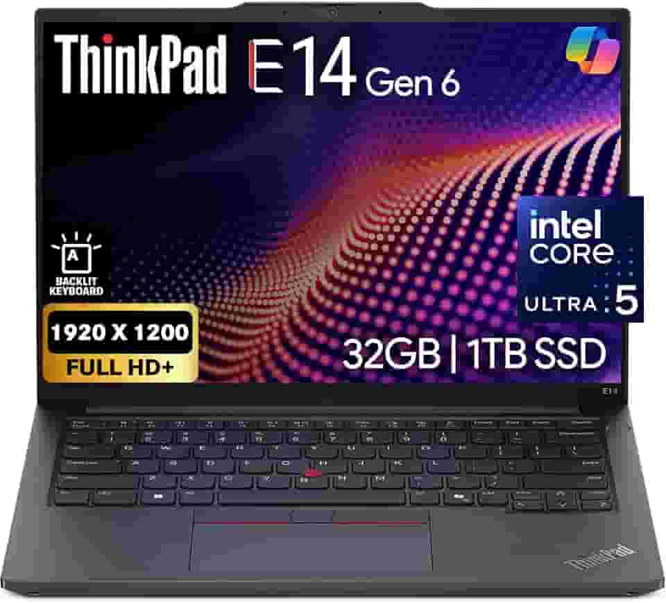 Oemgenuine Lenovo ThinkPad E14 Gen 6 35.6 cm FHD+ Display, Intel Ultra 5-125U (Beats i7-1355U), 32GB DDR5 RAM, 1TB NVMe, teclado retroiluminado, WiFi 6E + BT, Webcam FHD, Windows 11 Pro, laptop
