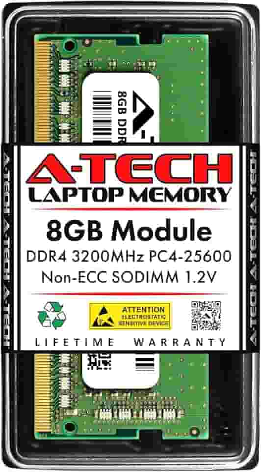 A-Tech 8GB DDR4 3200MHz SODIMM PC4-25600 Non-ECC Unbuffered CL22 1,2V 260-Pin SO-DIMM Módulo de atualização de memória RAM