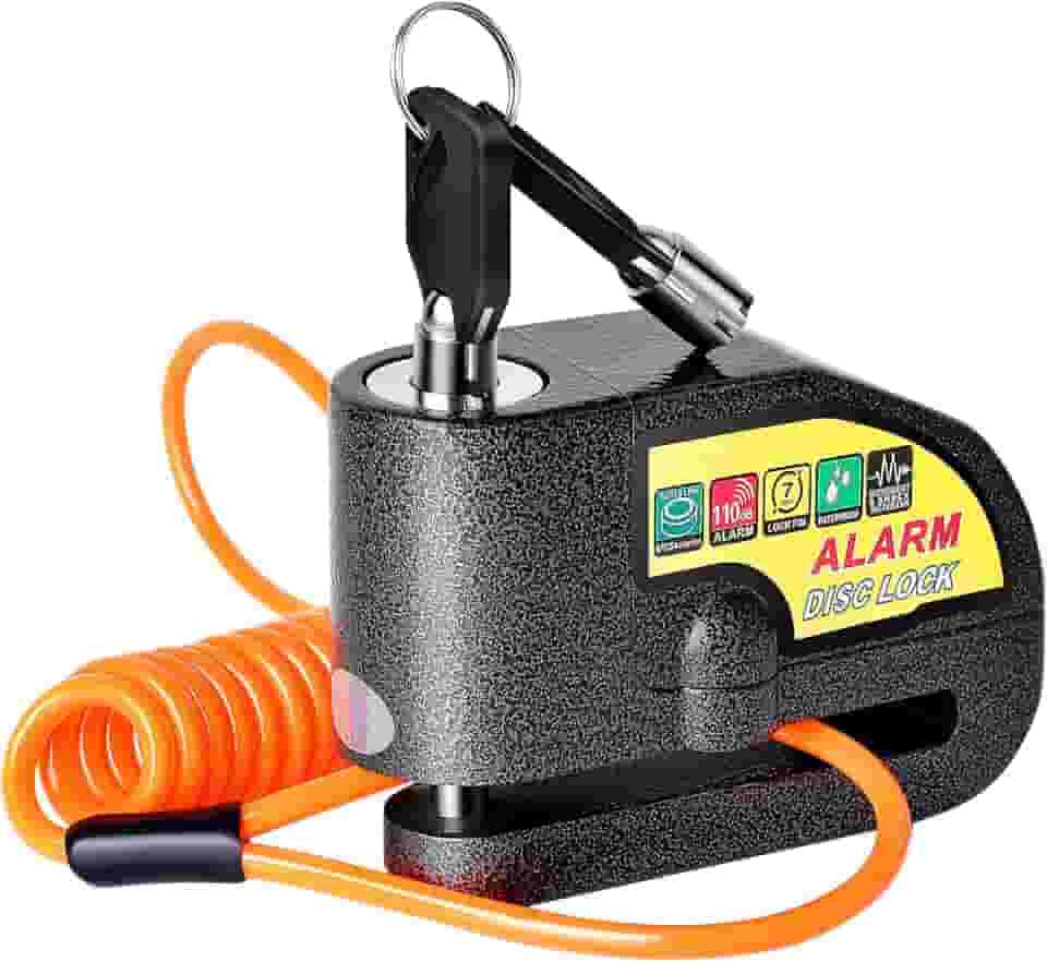 Trava de freio a disco de alarme de motocicleta, trava antifurto para roda de segurança à prova d'água, som de alarme de 110 dB com teclas de cabo de lembrete de 1,5 m e bolsa de transporte para