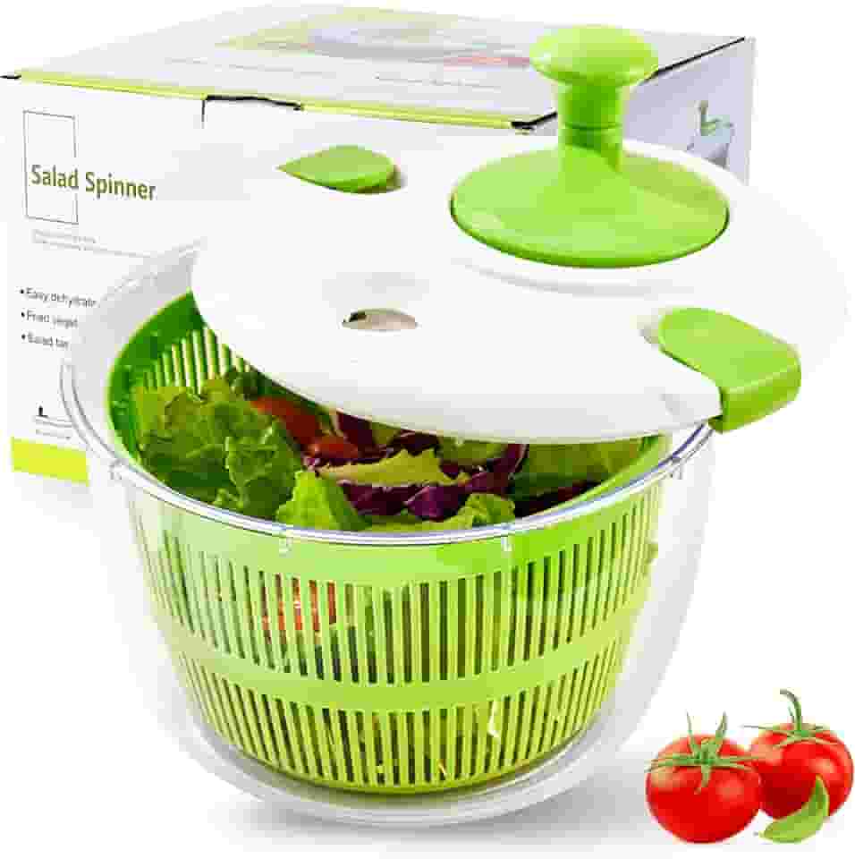 DoubleWave Spinner de salada de 4,24 litros | Girador de alface com orifícios de drenagem duplos | Spinner e coador de frutas fáceis para lavar, girar e escorrer frutas e vegetais | Livre de BPA e