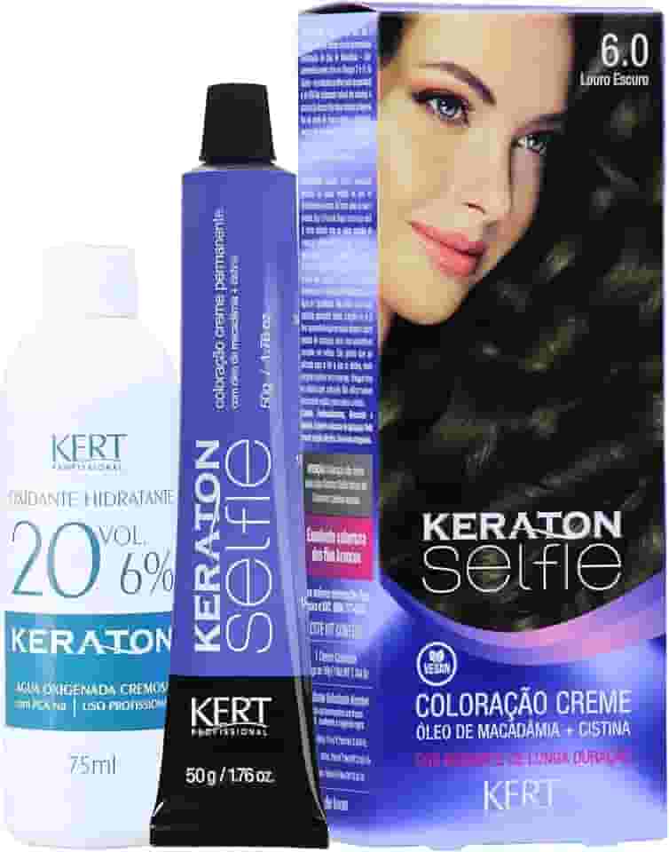 Keraton Coloração Permanente Em Creme Para Cabelos Com Cistina E Óleo De Macadâmia Selfie 50G Nº6.0 Louro Escuro