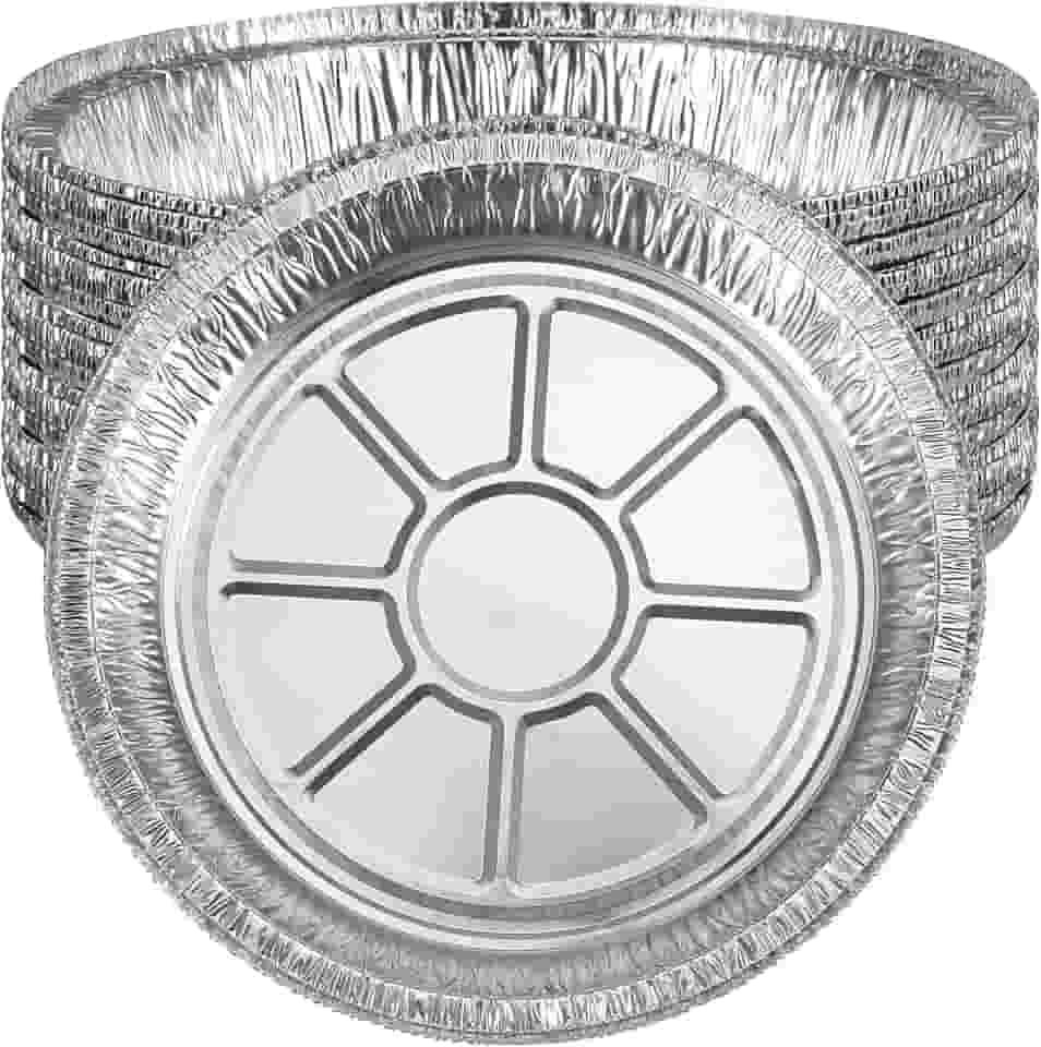 JAPCHET Pacote com 20 bandejas de alumínio redondas de 25 cm de profundidade, recipientes redondos de alumínio para assar, cozinhar, reaquecer, congelar