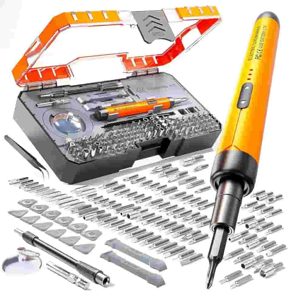 Chave de Fenda Eletrica, Kit Chave de Fenda Elétrica Potente, Chave Eletrica de 100 Peças, Kit Ferramentas Notebook com Acessórios Completos, Chaves de Precisão, Mini Parafusadeira