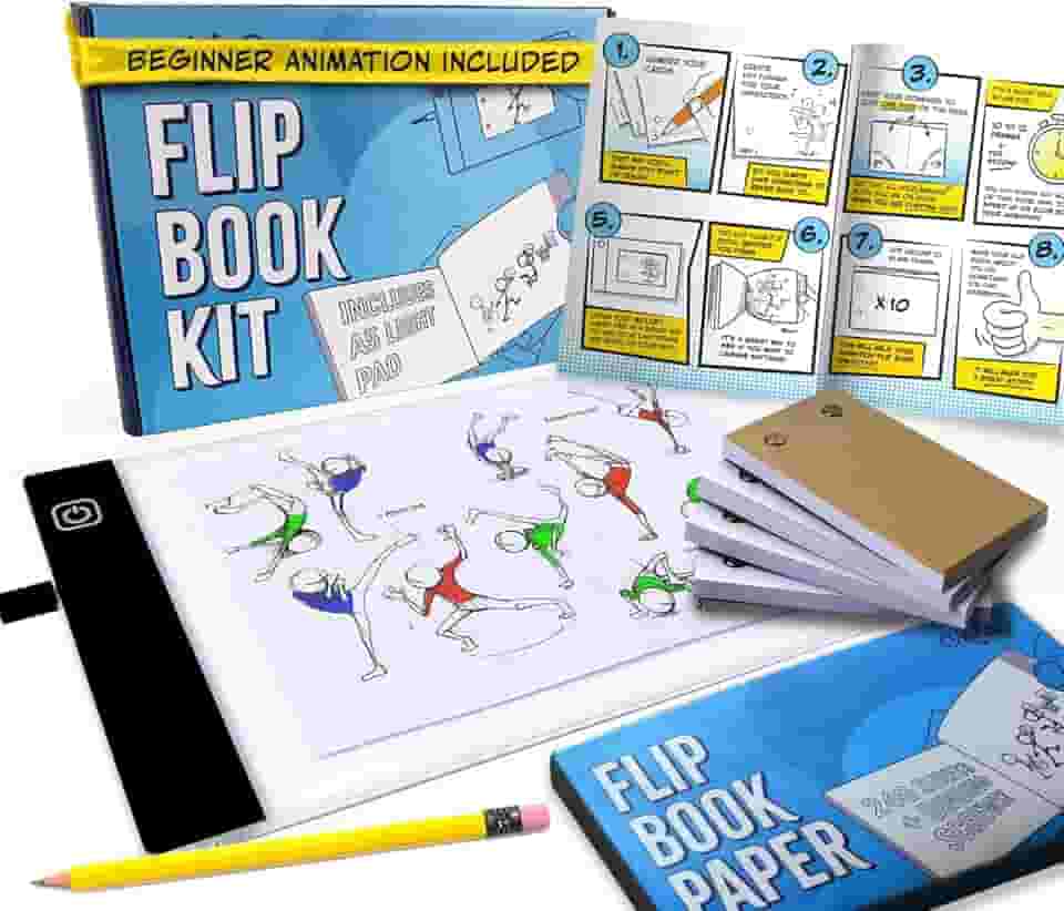 Kit de flip book – caixa de luz LED para desenho e rastreamento e papel de animação de 240 folhas para flip books I Arts and Crafts para meninas e meninos A5 Flipbook Kit: caixa de luz LED e flip book Flipbook Light Pad