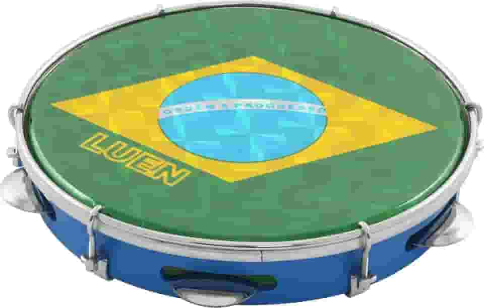 Pandeiro 10" Abs Azul 6 Afin Plat Inx Ferragem Cromada Bandeira